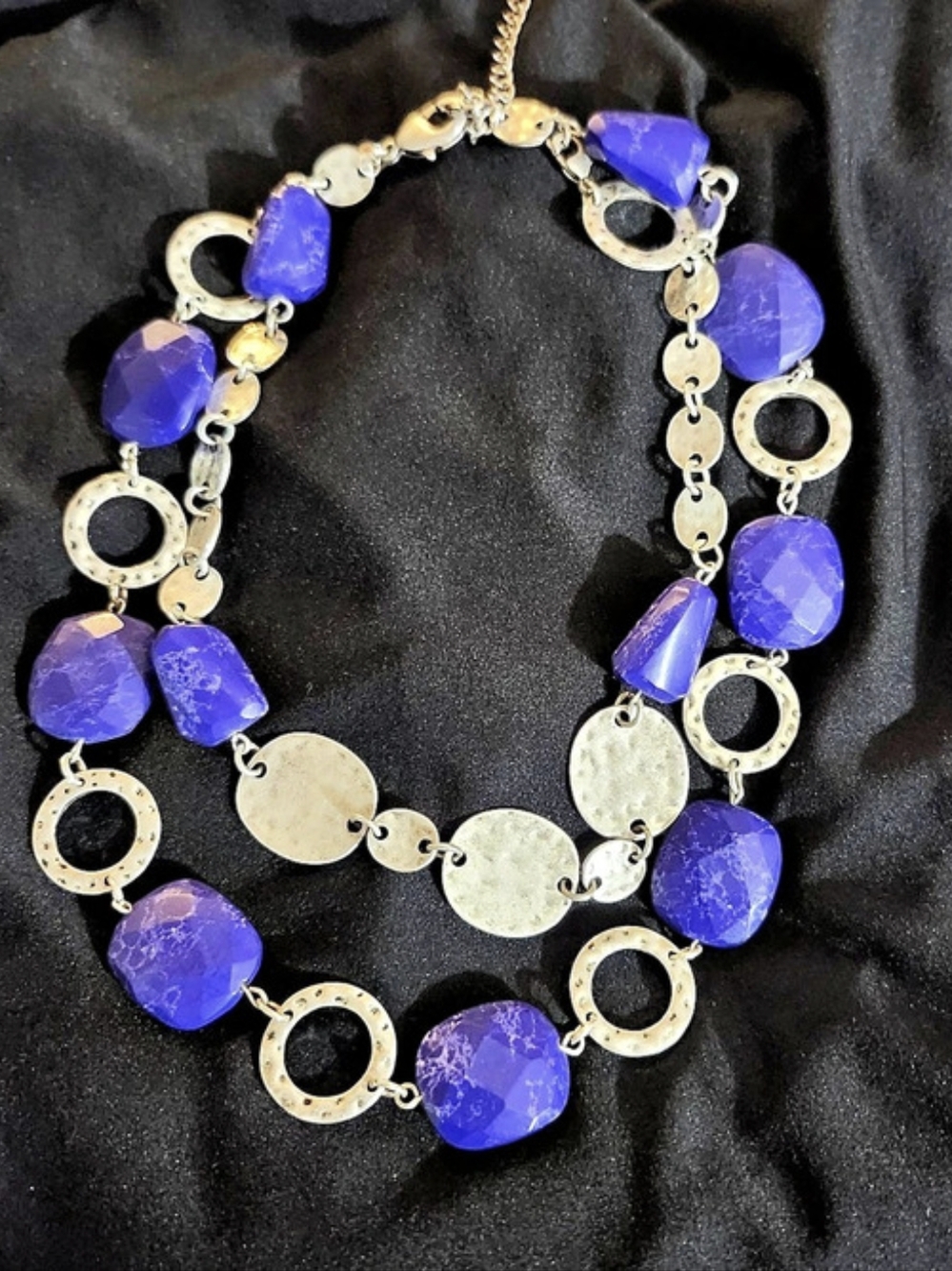 Primark Designs Colbalt Blue And Silver Beaded Statement Necklace